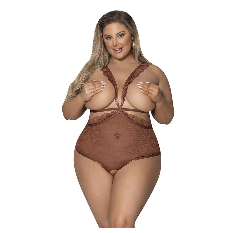 Caramel Kiss Cupless And Crotchless Teddy with Open Back