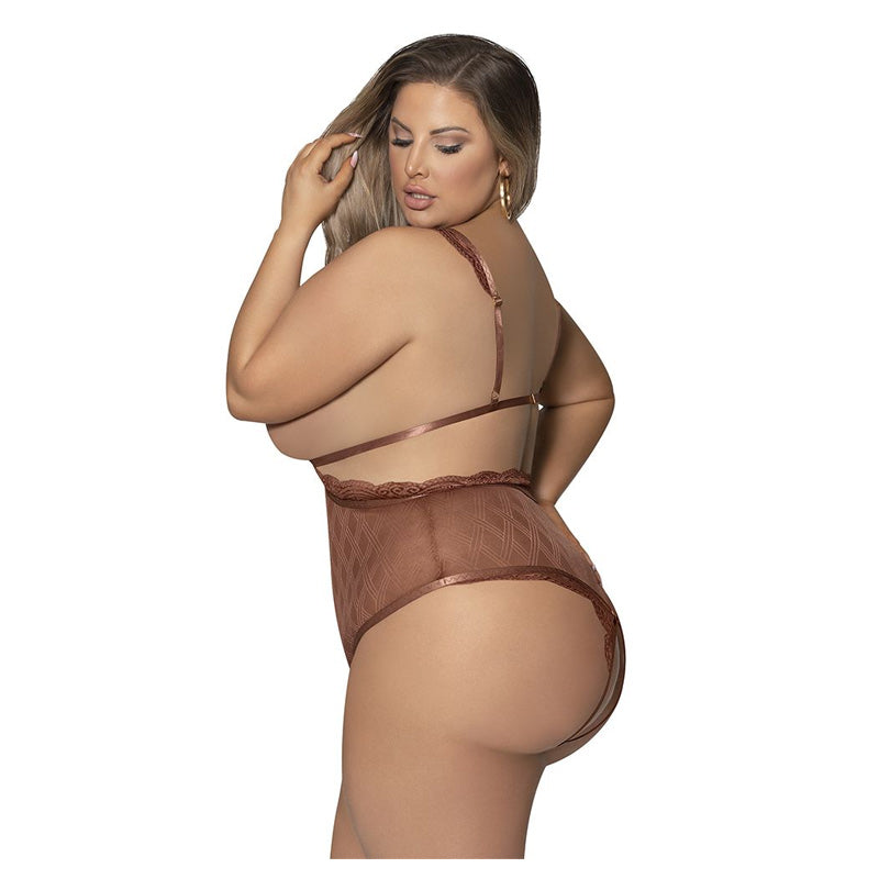 Caramel Kiss Cupless And Crotchless Teddy with Open Back