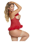 Marabou Cupless And Crotchless Baby Doll Set