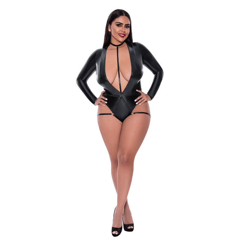 Liquid Onyx Long Sleeve Teddy with Harness Caging
