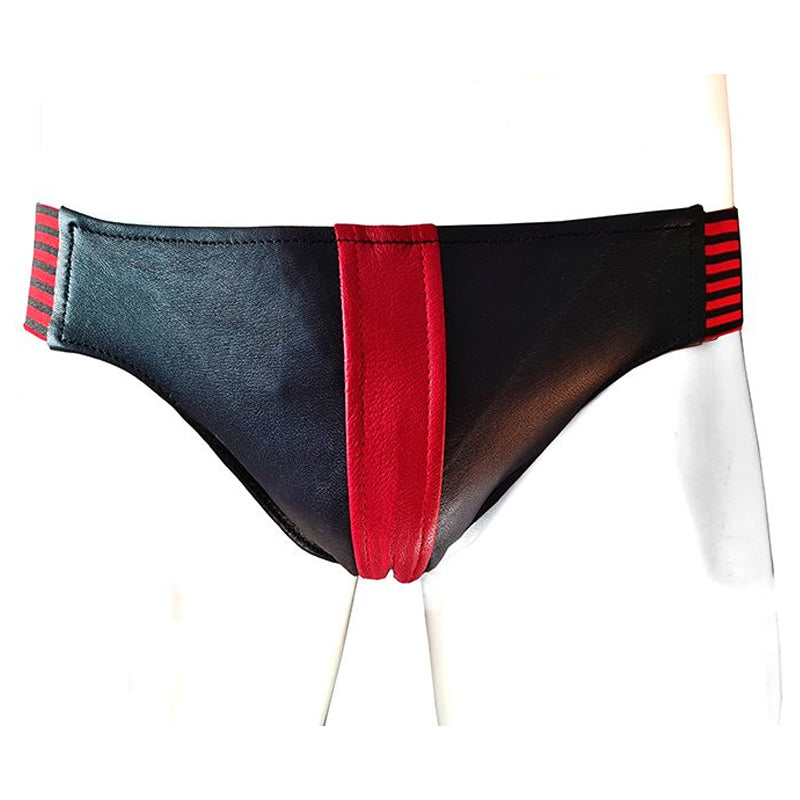 Rouge Leather Jocks with Stripes