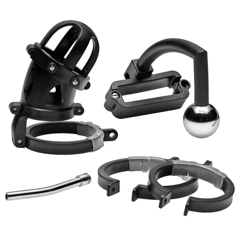 Oppressor Male Confinement Chastity Cage With Ball Clamp And Anal Hook
