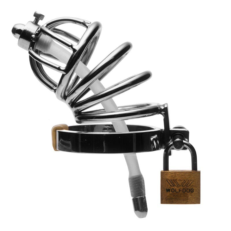Stainless Steel Chastity Cage With Silicone Urethral Plug