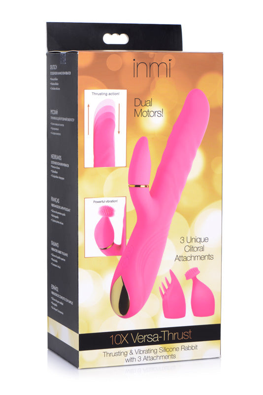 10X Versa-Thrust Vibrating and Thrusting Silicone Rabbit with 3 Attachments