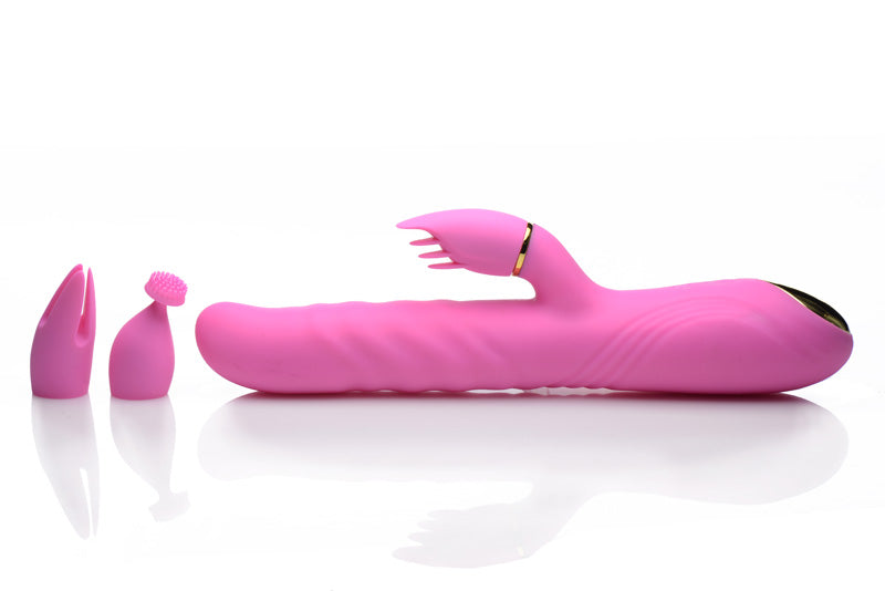 10X Versa-Thrust Vibrating and Thrusting Silicone Rabbit with 3 Attachments