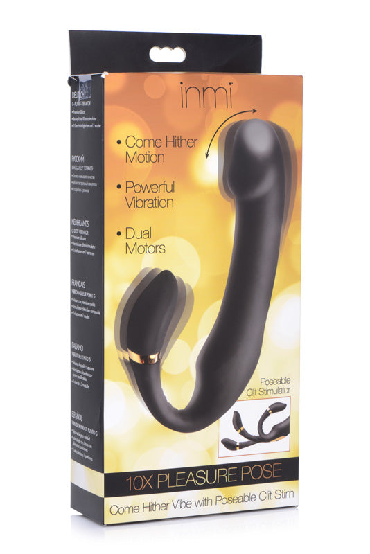10X Pleasure Pose Come Hither Silicone Vibrator with Poseable Clit Stimulator